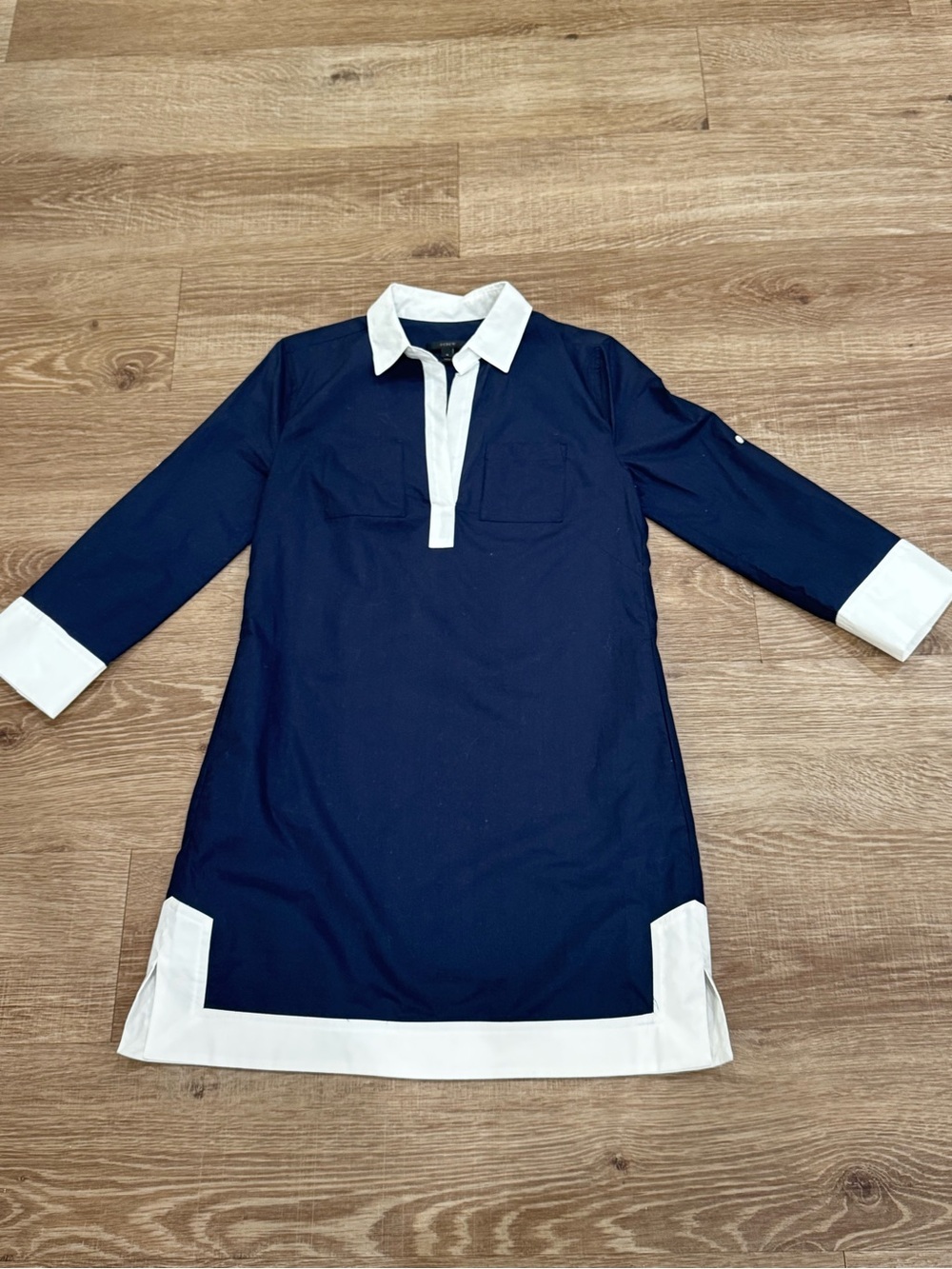 J.Crew Navy & White Contrast Trim Cotton Shift Tunic Dress Size 4 - Picture 2 of 5